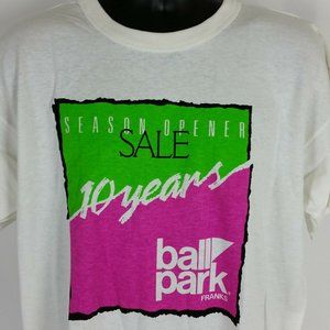 Vintage Season Opener Sale Ball Park Franks Mens XL Tee Shirt White USA 10 Years